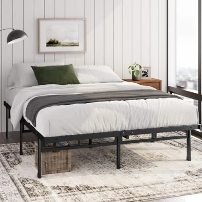 Image of Zinus Justin Double bed frame 135x190 cm 36cm Height Metal with Underbed storage and steel slat support Black