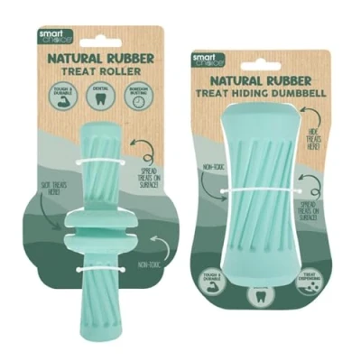 Image of YöL Set of 2 Natural Rubber Pet Dog Puppy Treat Roller &amp; Hide Seek Toy Squeaky Non Toxic Durable Dental Chew Stimulating