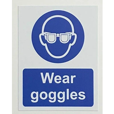 Image of Wear goggles safety sign Self adhesive sticker 200mmx 150mm