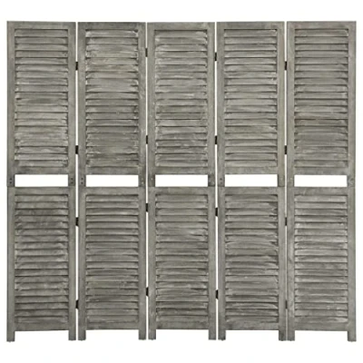 Image of vidaXL 5 Panel Room Divider Grey, Multifunctional Solid Wood Partition Screen, Foldable and Easy Assembly, For Living Room, Bedroom &amp; Bathroom