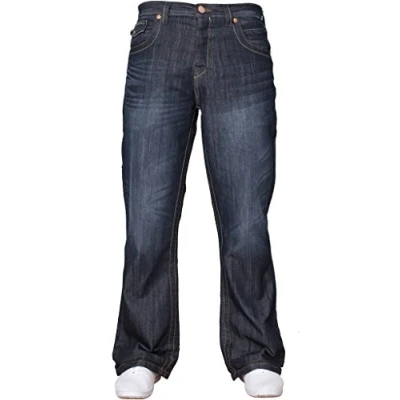 Image of APT Mens Basic Blue Bootcut Wide Leg Flared Work Casual Jeans Big Sizes Dark Wash 36 W X34