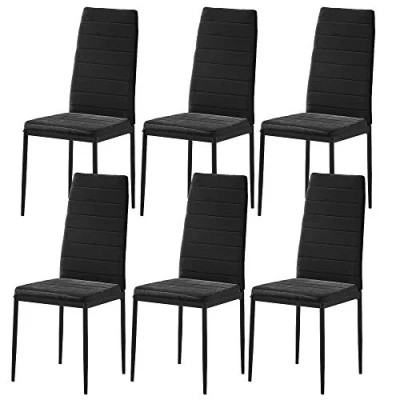 Image of BonChoice Black Velvet Dining Chairs Set of 6 High Back with Metal Legs for Room Kitchen, Side Restaurant Office Meeting Home/Commercial