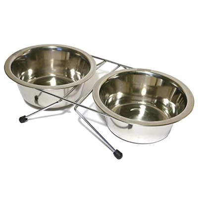 Image of Rosewood Steel Double Diner Cat Bowls, Small