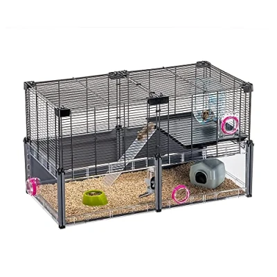 Image of Ferplast MULTIPLA Hamster Cage Customizable Multi Level Design Interactive Transparent Base Exercise Wheel &amp; Accessories Tubes Connect&amp;Play 72.5x37.5xh42cm