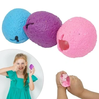 Image of 3x Fun Colourful Squeeze Unicorn Eggs, Stress Reliever Novelty Toy, 6.2cm Blue, Pink and Purple Colour Mesh Ball for Kids Adults