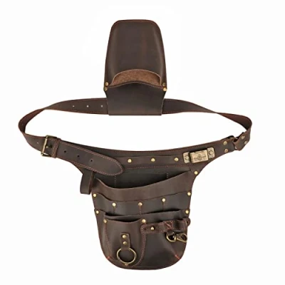 Image of TOURBON Genuine Leather Garden Tool Bag Adjustable Waist Work Belt Pouch for Electricians Carpenters