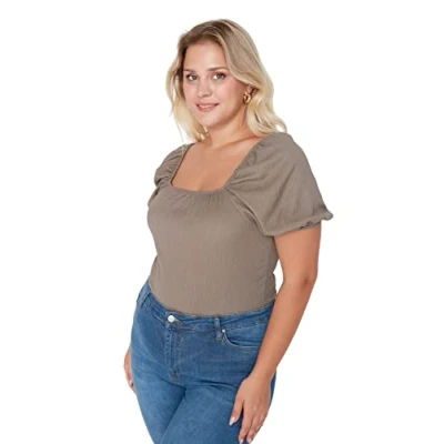 Image of Trendyol Plus Size Blouse Beige Fitted