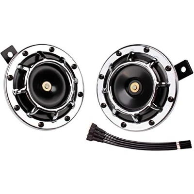 Image of FARBIN Car Horns 12V Super Loud Horn Supertone High Tone/Low Tone Metal Truck Train Twin Kit with Protective Grill (silver)