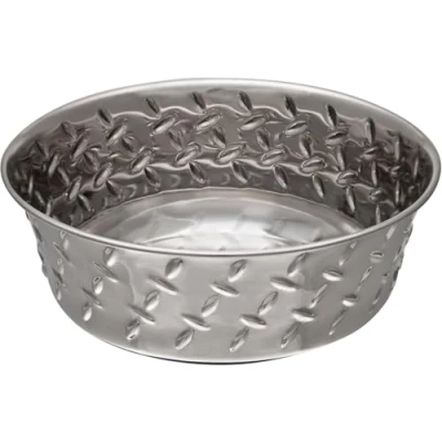Image of Loving Pets Ruff N Tuff Diamond Plated Dog Bowl Stainless Steel Heavy Weighted Dish Large (2.8 Litre)