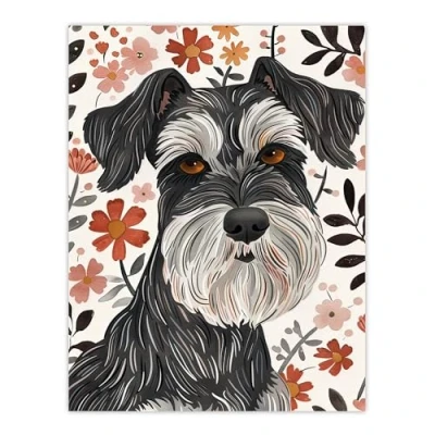 Image of Artery8 Miniature Schnauzer with Daisies Watercolour Living Room Large Wall Art Poster Print Thick Paper 18X24 Inch