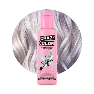 Image of Crazy Color Metallic Platinum Semi Permanent Hair Dye. Highly Pigmented Purple Toner Conditioning &amp; Oil Nourishing Vegan Formula No Bleach or Ammonia 100ml