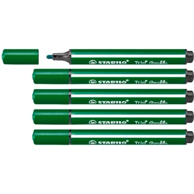 Image of Triangular Fibre Tip Pen STABILO Trio Scribbi Pack of 5 Green