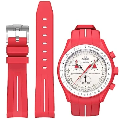 Image of BONACE strap for Omega X Swatch Moonswatch Watch 20mm,Soft Rubber Speedmaster Replacement Strap,Curved No Gap Men Women