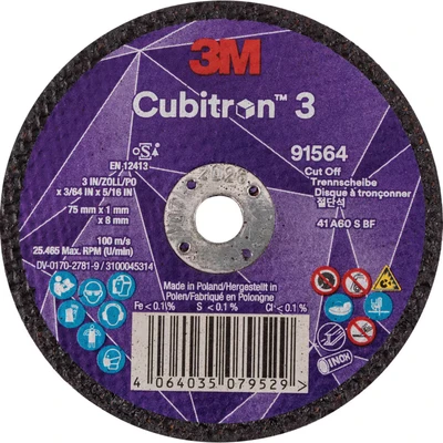 Image of 3M Cubitron 3 Cut Off Wheel, 91564, 60+, T41, 75 mm x 1 8 mm, EN, 25/Pack