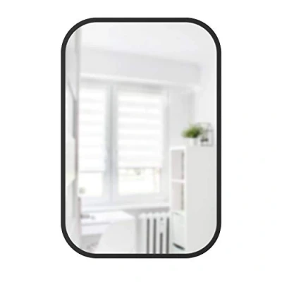 Image of Umbra Hub 24 x 36 Rectangular Wall Mirror with Rubber Frame, Modern Room Decor for Entryways, Washrooms, Living Rooms and More, Black