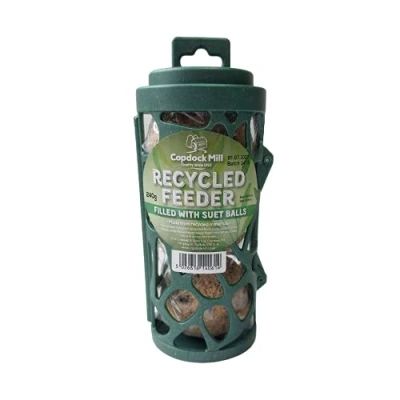 Image of Copdock Mill Recycled Small Bird Feeder Filled With Wild Food Suet Balls, 245g Made From Materials Outdoor Station Strong Plastic Hanger Easy Refill Feeders
