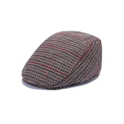 Image of Men&#039;s Wool Tweed Newsboy Cap Flat Cap, Ivy Hat, Snap Brim Herringbone Vintage Charm One Size (UK, Alpha, Size, Beige Check)