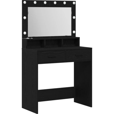 Image of vidaXL Black Oak MDF 79 x 41 135 cm Drawers Vanity Table