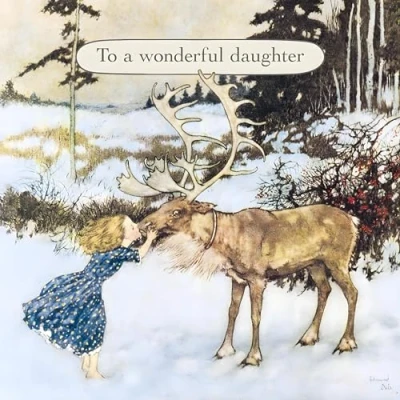 Image of Daughter Christmas Card Wonderful Gerda and the Reindeer Traditional Illustrated Design from V&amp;A Museum Made in UK Eco Friendly