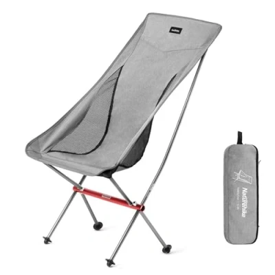 Image of Naturehike Camping Chair, Foldable Chair with Storage Bag, Outdoor Portable for Adults, Lightweight, Supports 330lbs, Backpacking Fishing, Hiking, Beach, Lawn (Grey/L)