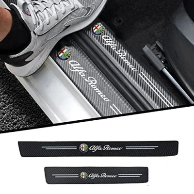 Image of 4Pcs Car Door Sill Protector for Alfa Romeo Giulia 159 147 156 Stelvio Giulietta Mito Carbon Fiber Leather Kick Plates Threshold Protection Sticker Automobile Decor Accessories