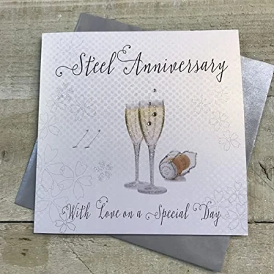 Image of WHITE COTTON CARDS Steel Love On Your Special Day Handmade 11th Anniversary Card, WA11