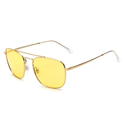 Image of Jim Halo Retro Square Pilot Sunglasses Night Driving Lens Flat Metal Eyewear Men Women Gold