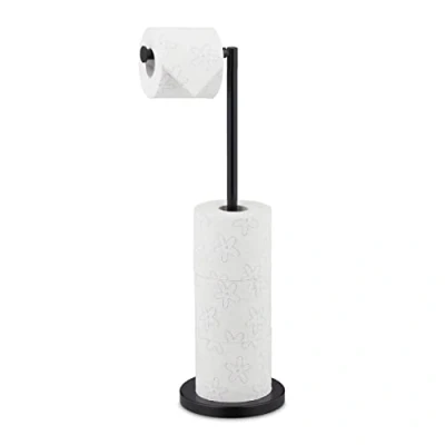 Image of Relaxdays Toilet Paper Holder, Storage for 4 Spare Rolls, Adjustable, Free standing, HxWxD: 57 x 21.5 16.5 cm, Black, Metal