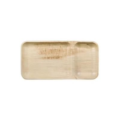 Image of HOT BARGAINS 25 X 2 Compartment Palm Leaf Disposable Plates Rectangualar Shape 100% Biodegradable &amp; Compostable Trays (25, Rectangular Plate 12&quot; 6&quot;)
