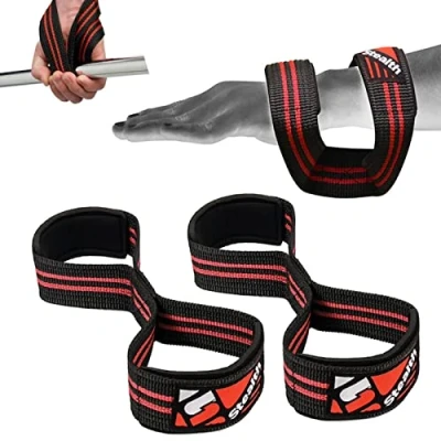 Image of Stealth Sports Figure 8 Weight Lifting Straps Anti Slip Padded Cuffs for Wrist Support Premium Nylon Deadlifts, Powerlifting, Bodybuilding Hand Bar Grip Gym Workout Men Women