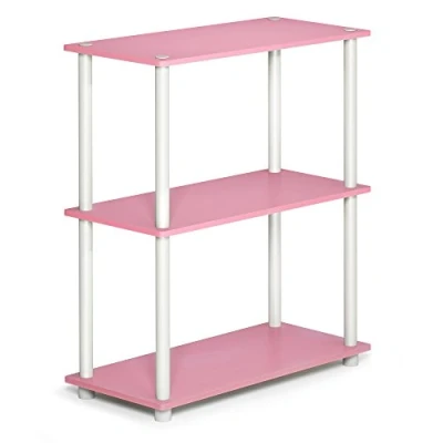 Image of Furinno Turn N Tube 3 Tier Compact Multipurpose Shelf Display Rack, Standing Shelf, Pink/White