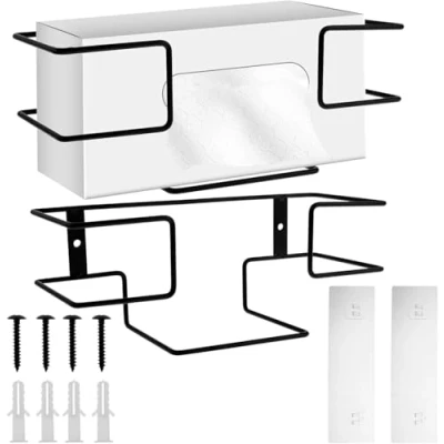 Image of NIHUIFDPY 2pcs Glove Box Dispenser Wall Mounted, Iron Black Holder for &amp; Tissue Box, Multifunctional Organizer Garage Lab Home Office Kitchen (Large+Small)