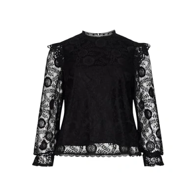 Image of PIECES Women&#039;s Pcolline Ls Lace Top Noos Bc Qx Blouse, Black, 24