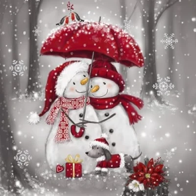 Image of 20 Napkins Winter Snowmen with Umbrella as Table Decoration Paper Motif for Christmas Snowman Elegant Also Decoupage and 33 x cm