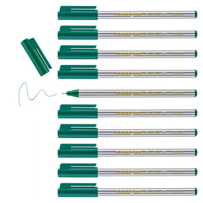 Image of edding 89 fineliner green 10 pens extra fine round tip 0.3 mm thin fibre pen for fine, precise writing, underlining, drawing in the office or at home and school