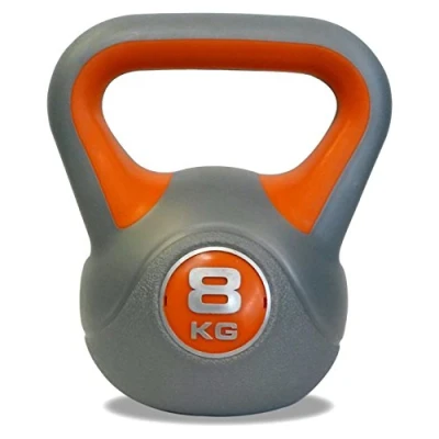 Image of DKN Unisex&#039;s 8kg Vinyl Kettlebell, Grey/Orange, 8 kg