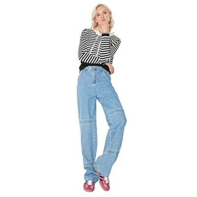 Image of Trendyol Women High Waist Wide Leg 90&#039;s Jeans Blue