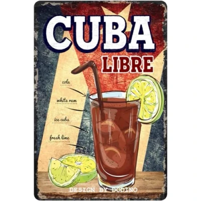 Image of DODINO 20 x 30 cm Tin Sign, Cuba Libre, Funny, Decorative Home Accessory, Metal Sign for All Bar Counter or Pub Owners, Nostalgic Design