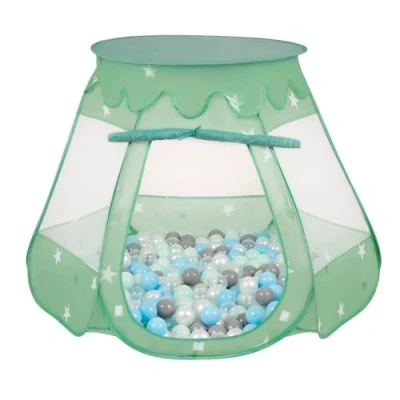 Image of Selonis Play Tent 105X90cm/100 Balls Castle House Pop Up Ballpit Plastic For Kids, Mint:Pearl/Grey/Transparnet/Babyblue/Mint