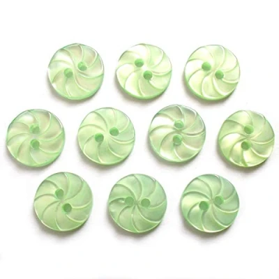 Image of Whirl Swirl 2 Hole Round Buttons 13mm Wide Pack of 10 (Green)