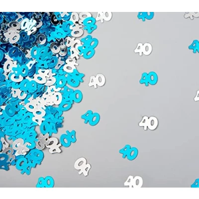 Image of SHATCHI Blue &amp; Silver 40th Birthday Confetti Foil Metallic Glitz Table Scatter Sprinkles Age Bday Party Decorations, 12mm (SHATCHI)