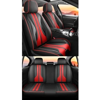 Image of nenyan Universal Car Seat Covers waterproof leather Full Set, To Fit Most Cars, Side Airbag Compatible Red