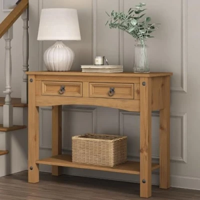 Image of Corona Console Table 2 Drawer Mexican Solid Pine