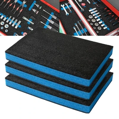 Image of Precision Defined Tool Box Foam Inserts for Cases, Shadow Foam, Toolbox Polyethylene Insert Toolboxes Black/Blue (45.7 x 30.4 5 cm, 3 Pack)