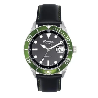 Image of Ravel Plus Men&#039;s 42mm Round 5ATM Calendar Watch Rotating Uni Directional Bezel and Sapphire Coated Lens Japanese Analogue Quartz RPD 010M Black/Green