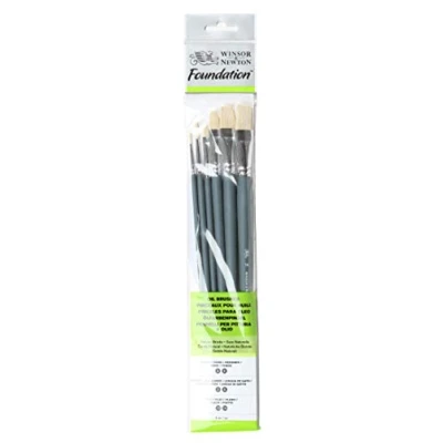 Image of Winsor &amp; Newton Foundation Oil Brush Long Handle, Set of 6, Wood, Multicoloured, 7 x 1 4.3 cm