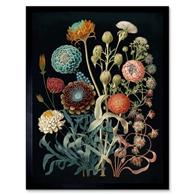 Image of Artery8 Vintage Botanical Ernst Haeckel Style Plant Study Modern Watercolour Painting Illustration Art Print Framed Poster Wall Decor 12x16 inch