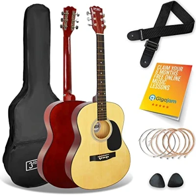 Image of 3rd Avenue Full Size 4/4 Acoustic Guitar Steel String Pack Bundle for Beginners 6 Months FREE Lessons, Bag, Picks and Spare Strings Natural