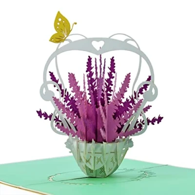 Image of Lavender Basket Pop Up 3D Card.Delightful surprise greeting card for Her, Mother, Daughter,Wife,Granddaughter,Sister, Grandma,Girlfriend.Perfect Mother’s Day, Birthday’s,Thank you.15cmx15cm