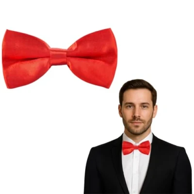 Image of Clip On Satin Plain Colour Safety Bow Tie (Red)